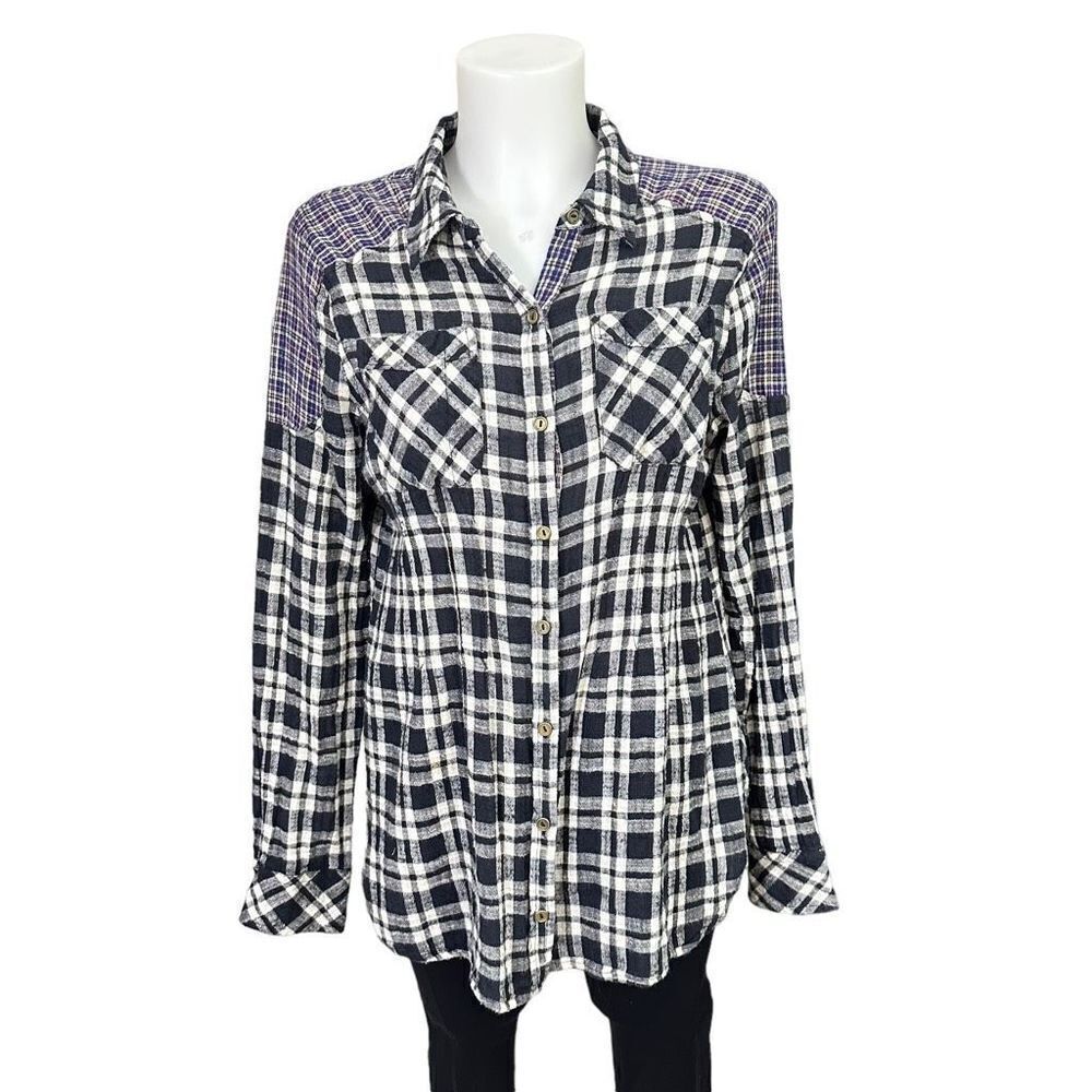 FREE‎ PEOPLE Catch Up With Me Plaid Buttondown Longsleeve Shirt sz Small